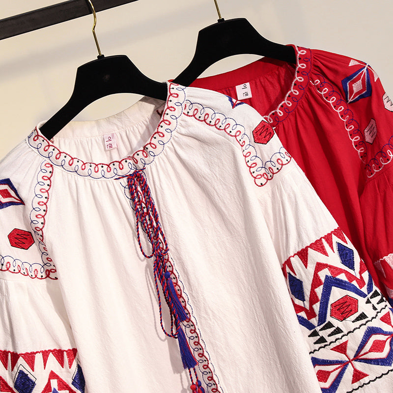 Vintage Heavy Industry Embroidery Top Women Spring Dress